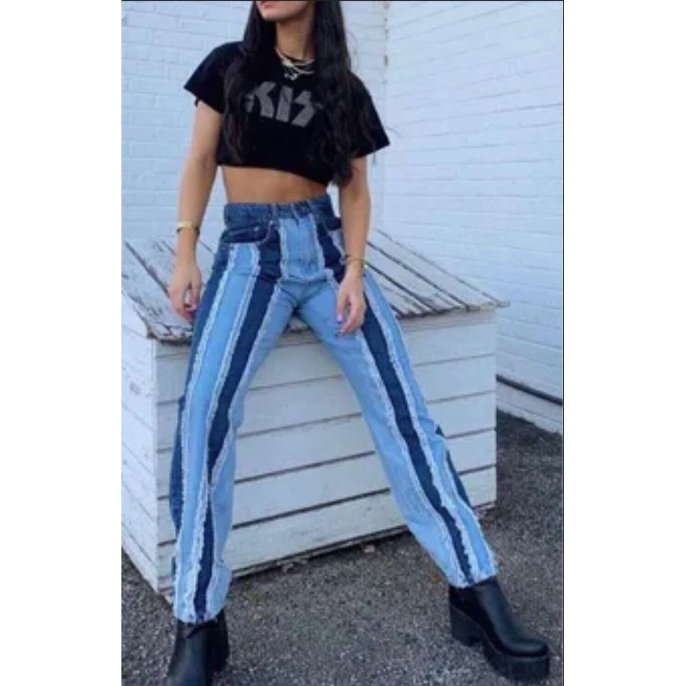 NEW Ragged Priest Breacher Two ToneDenim Fray Trim Jeans Sz 26 Free People Sz 26